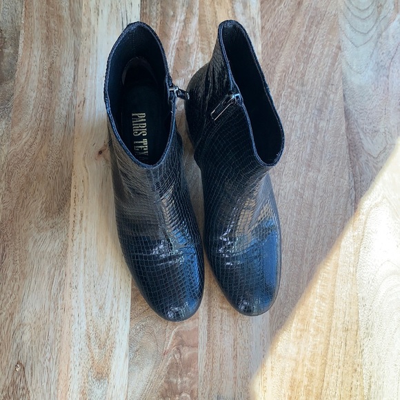 Paris Texas black patent snake skin snake print ankle booties - Picture 2 of 6